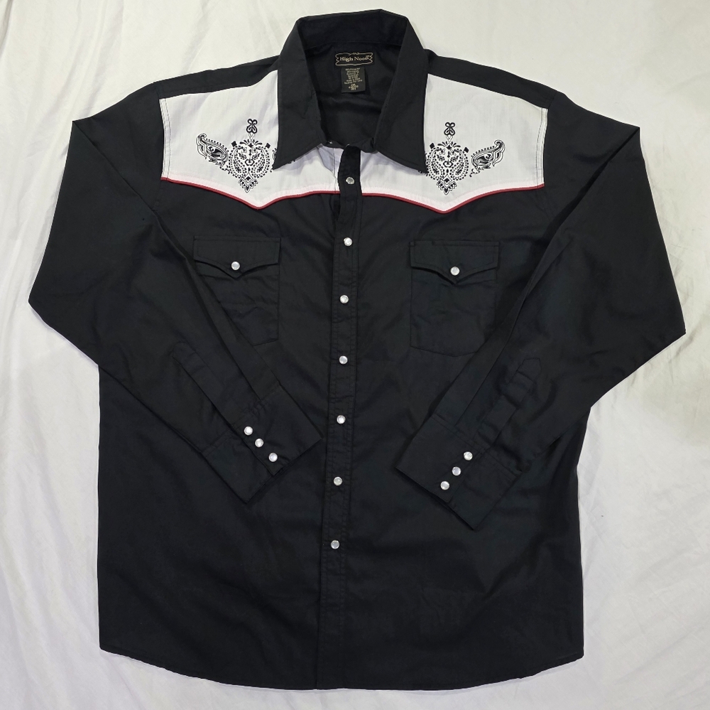 High Noon Western Long Sleeve Button Up Shirt Embroidered Yoke Pearl Snaps. 2XL